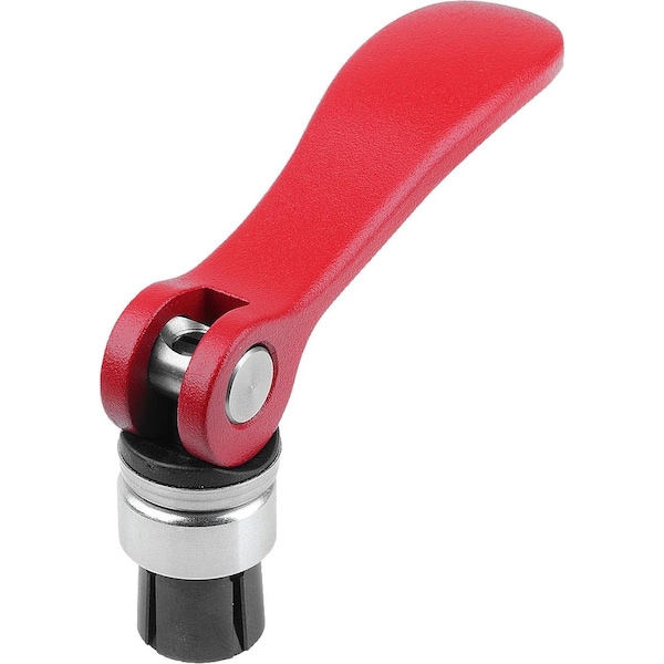 Cam Lever With Mandrel Collet Size:0, D=12, Aluminum Red Plastic-Coated, Comp:Steel